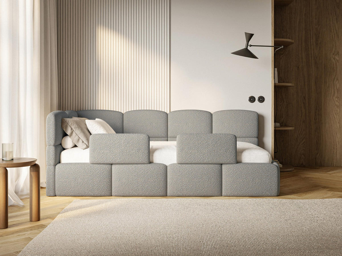 KINDERBETT Cloudy Grau 120 cm, Bouclé - Schwarz/Grau, Kunststoff/Textil (120/200cm) - Selsey