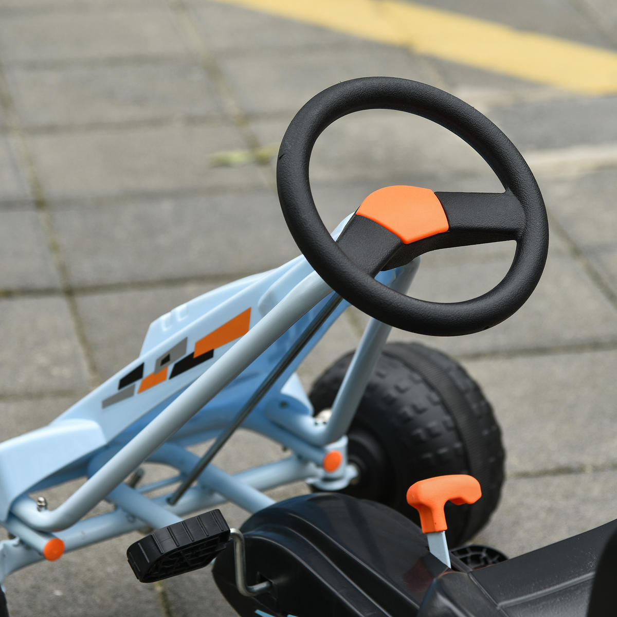 KINDER GO KART TRETAUTO, Hellblau, Stahl+ Kunststoff - Hellblau, Metall (97/66/59cm) - HOMCOM