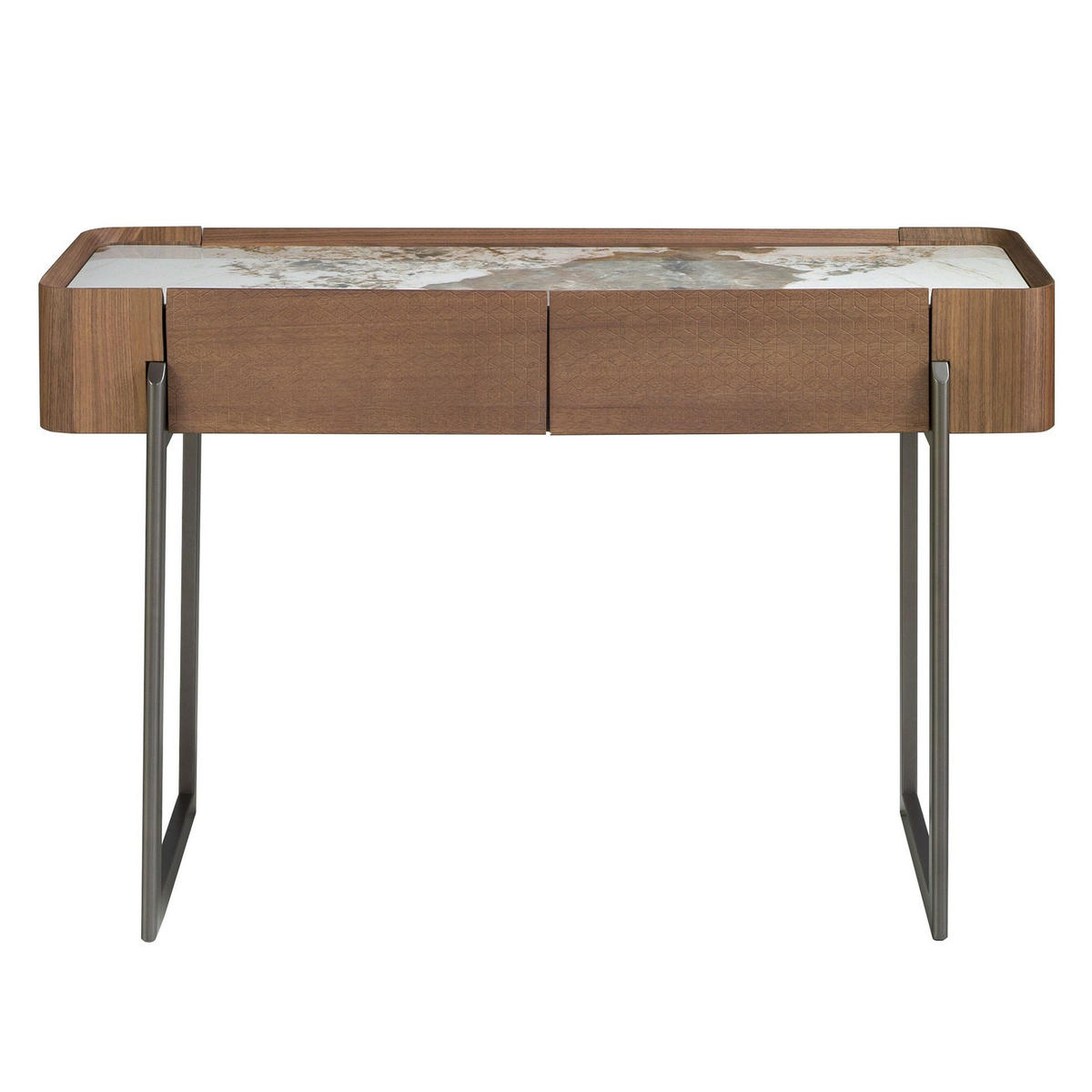KONSOLENTISCH Rechteckiger Konsolentisch aus Porzellanmarmor, Nussbaum und dunklem Metallic-Stahl 120/40/76 cm - Walnussfarben/Weiß, Holz (120/76/40cm) - ANGEL CERDA
