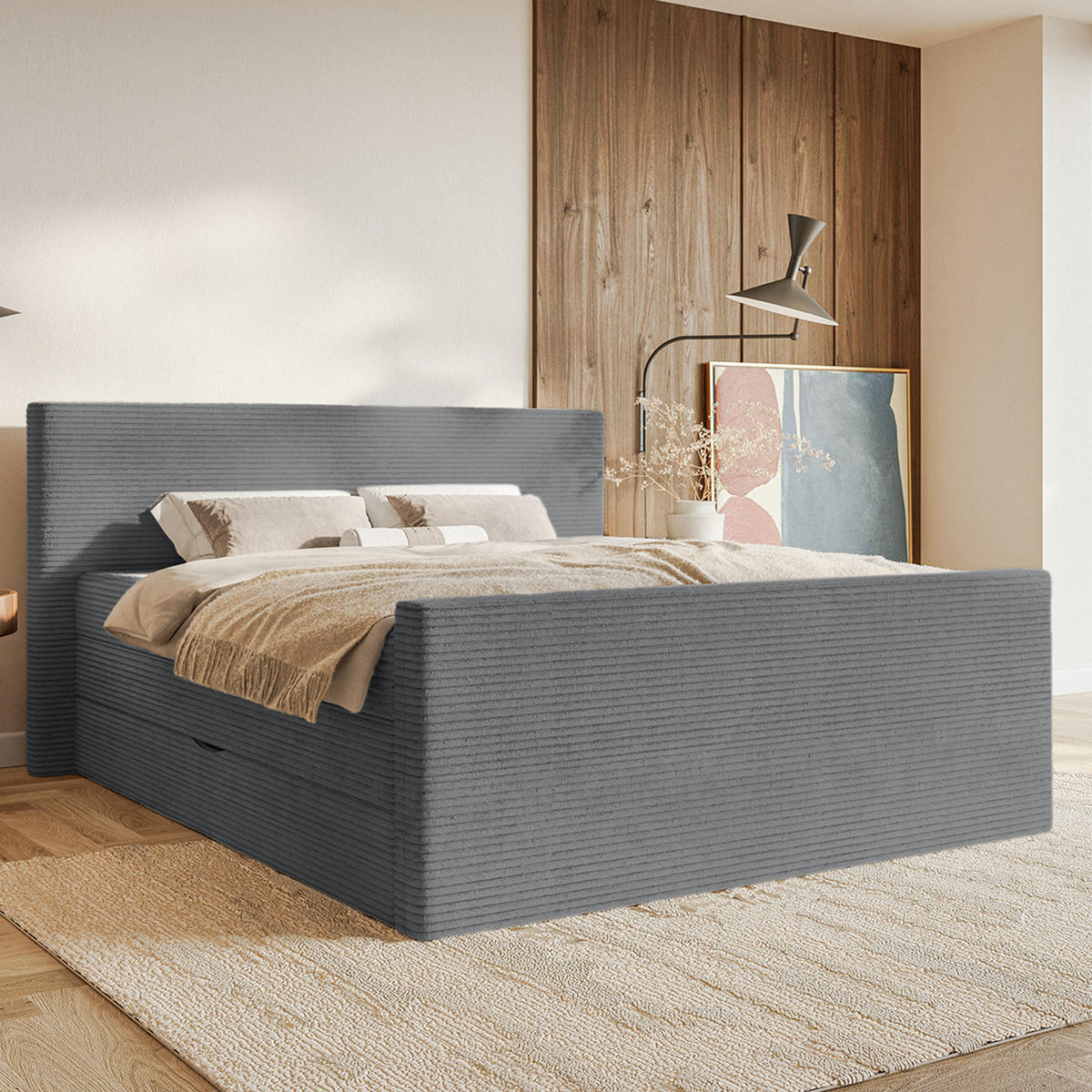 BOXSPRINGBETT Velipoja Cord 140x200 cm, Dunkelgrau - Dunkelgrau, Textil (140/200cm) - Fedve