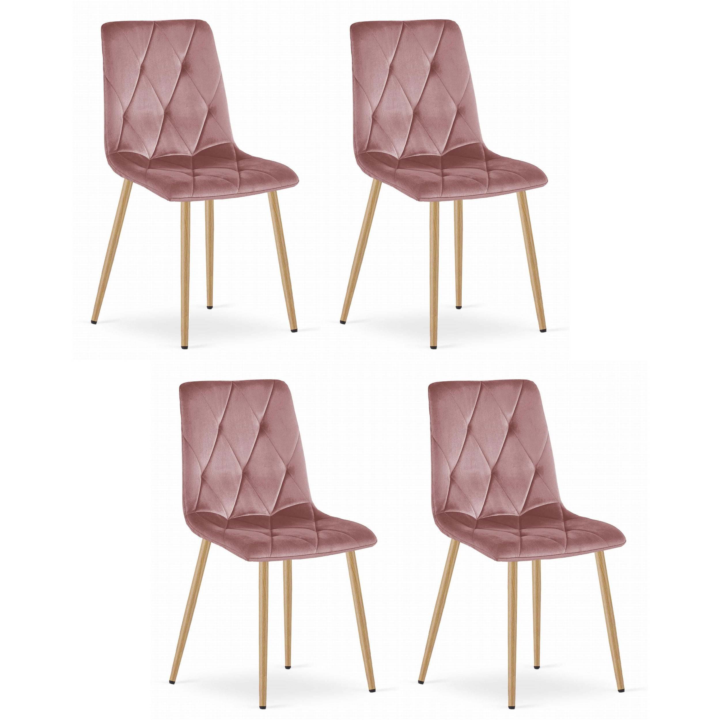 STUHL BOSA 4-er Set, Rosa, Metallbeine in Holzfarbe - Rosa, Textil/Metall (44/89/40cm) - Komodee