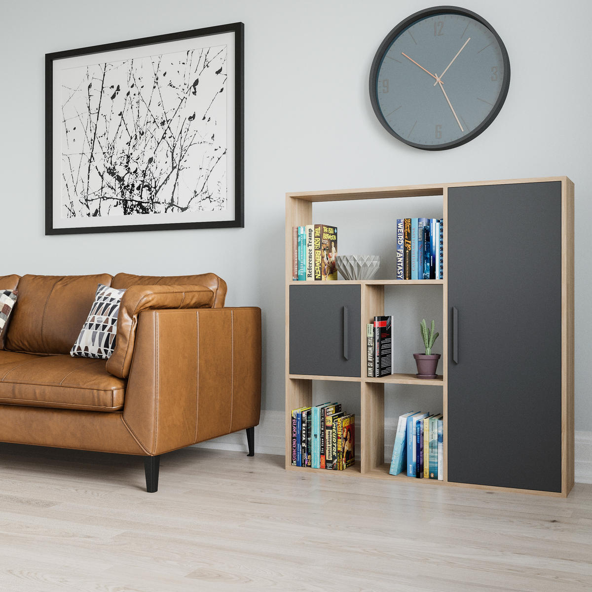 BÜCHERREGAL Ridge Eiche Anthrazit - Eichefarben/Grau, Holzwerkstoff (25/123.6/120cm) - Decorotika
