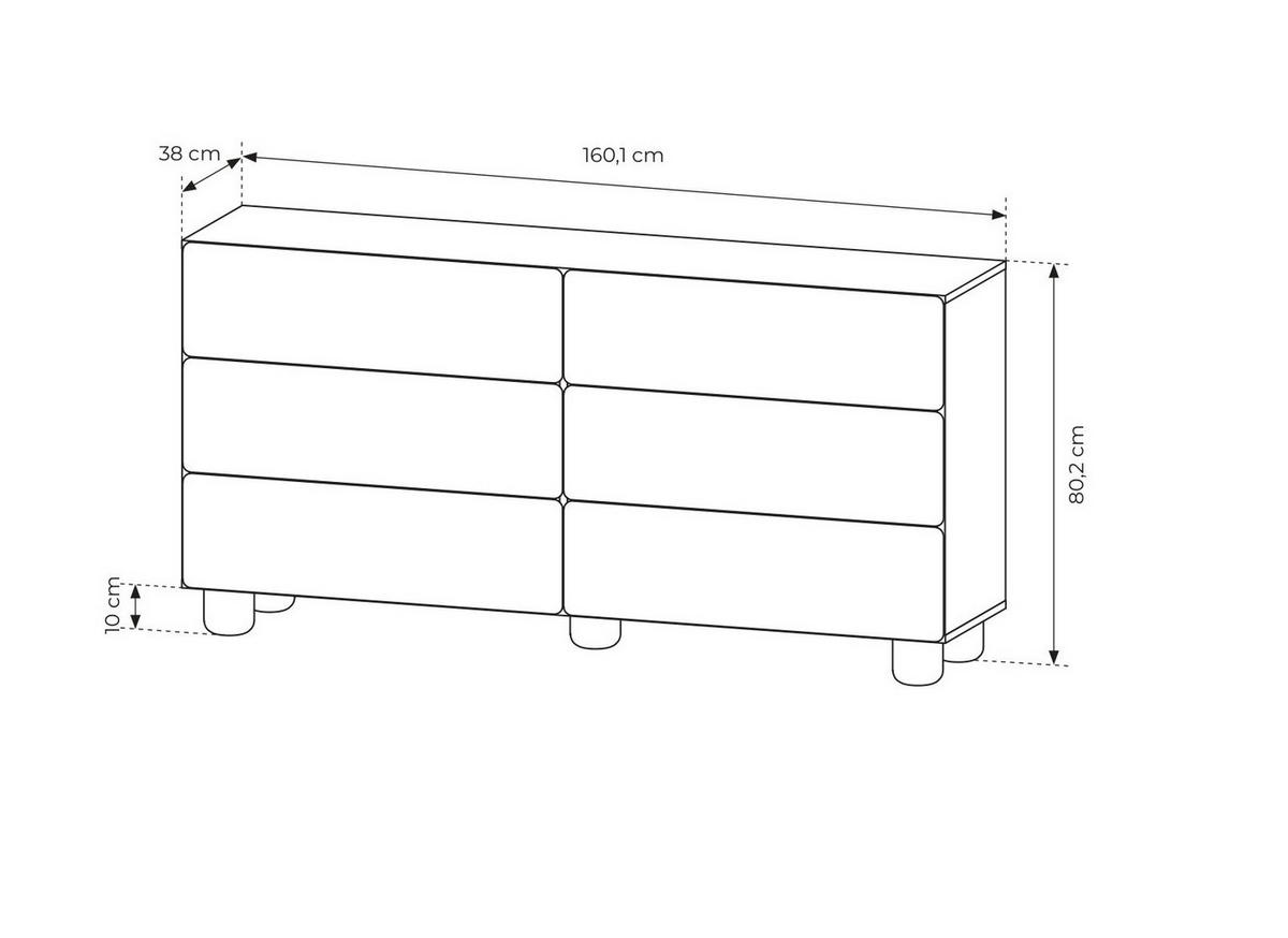 KOMMODE Boho 160 cm Bloom, Eiche Vicenza, 6 Schubladen - Eichefarben, Holz (160/80/38cm) - Emporius