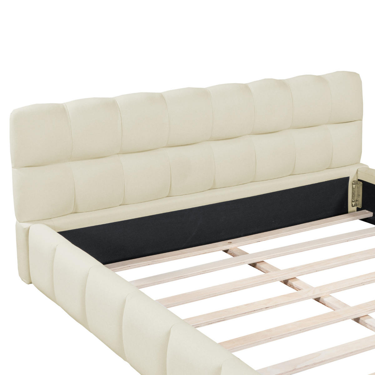 POLSTERBETT 140x200 cm, doppelbett, mit modernem wellenförmigem Kopfteil, aus weichem Leinenstoff in beige - Beige, Holz/Textil (140/200cm) - BRILVERDE