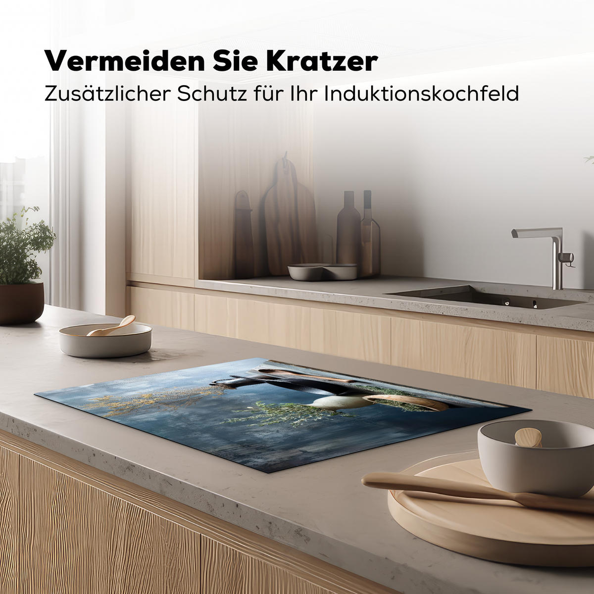 HERDABDECKPLATTE Stilleben - Kräuter - Rustikal Herdabdeckung Induktionsfeld 75x52 cm - Blaugrau, Kunststoff (75/52/0.2cm) - MuchoWow