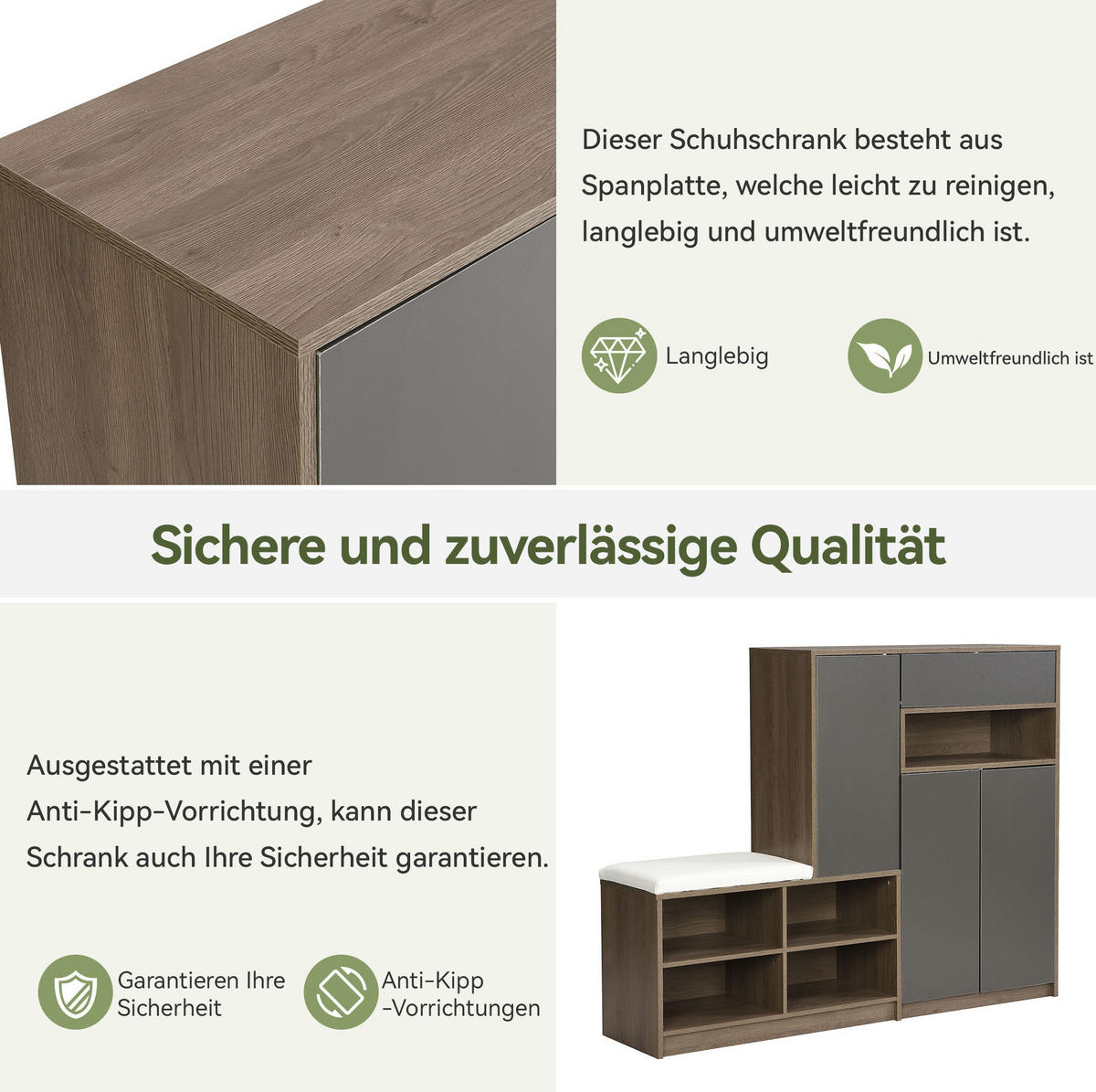SCHUHSCHRANK 140/35/110 cm grau aus Spanplatte mit Sitzkissen - Grau, Holzwerkstoff (35/110/140cm) - OKWISH
