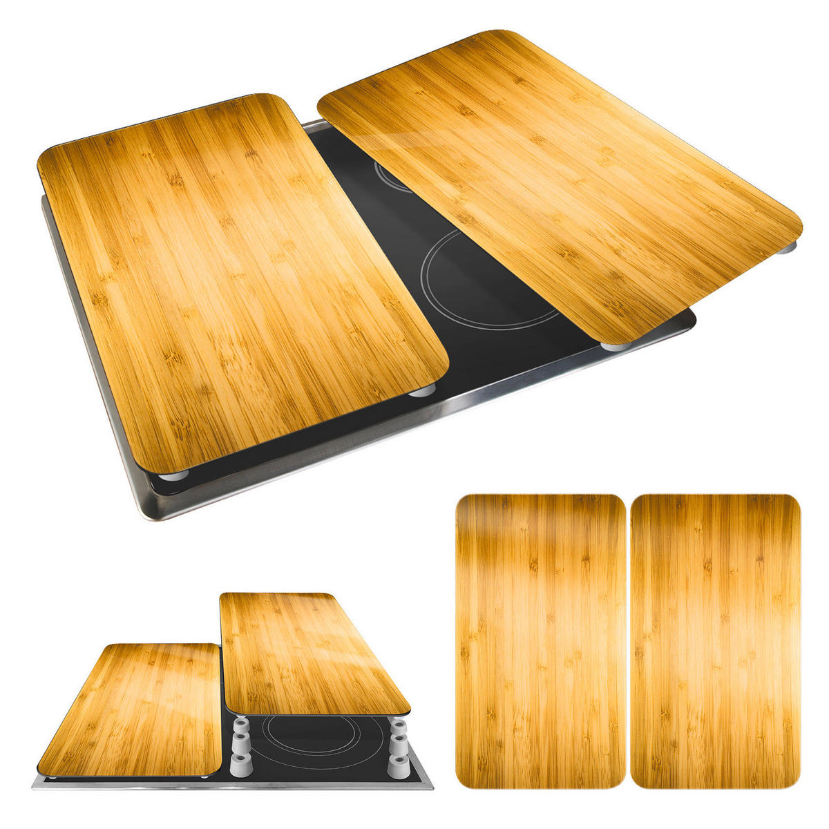 GLASSCHUTZPLATTEN für Herd - 2 Stück Holzholz Look 52/30/0,5 cm - Braun, Glas (30/0.5/52cm) - Wenko