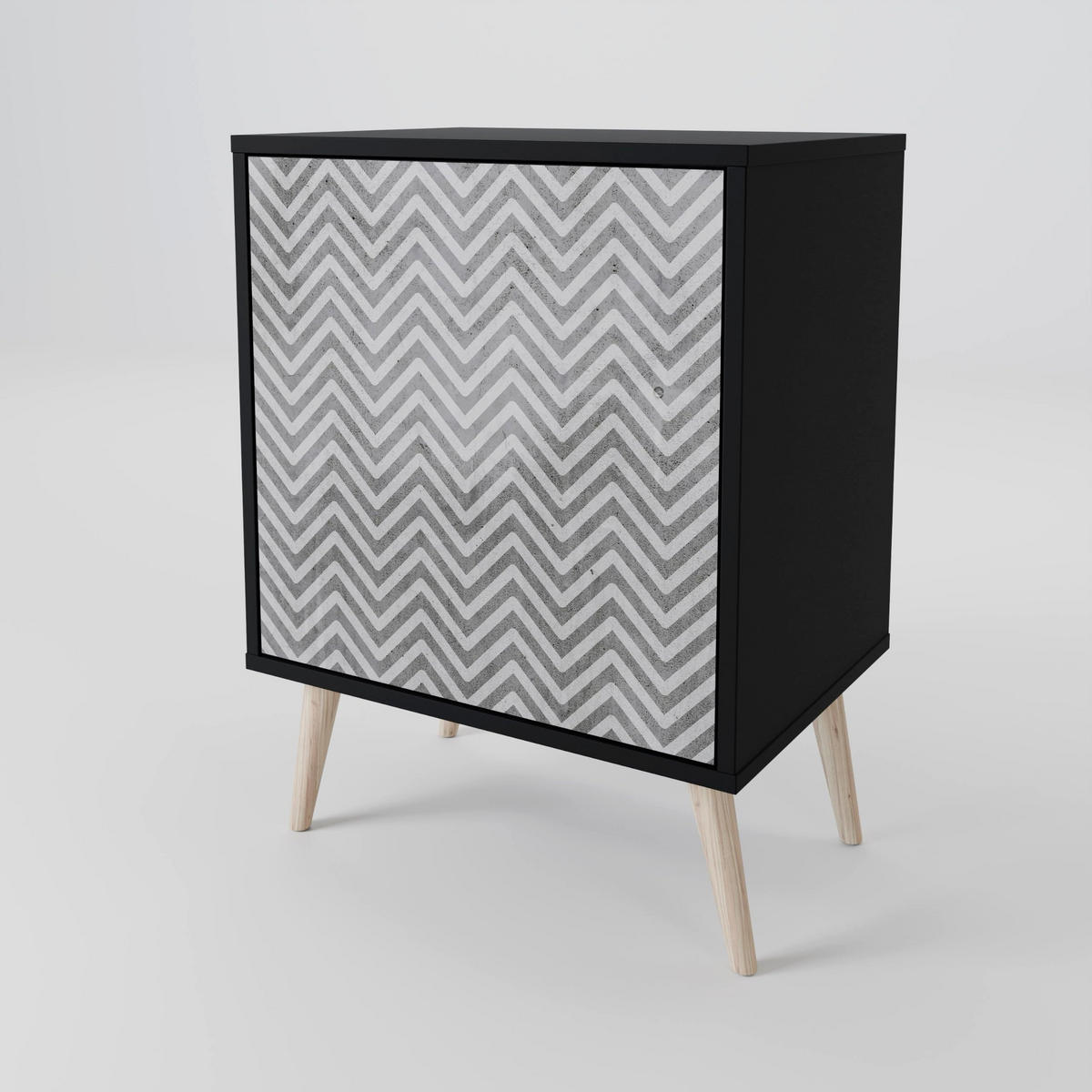 SIDEBOARD CONCRETE ZIG ZAG, Schwarz, 57,5x42x75,5 cm, Goldfarbene Metallfüße - Goldfarben/Multicolor, Holzwerkstoff/Metall (57.5/75.5/42cm) - SpaceRebels