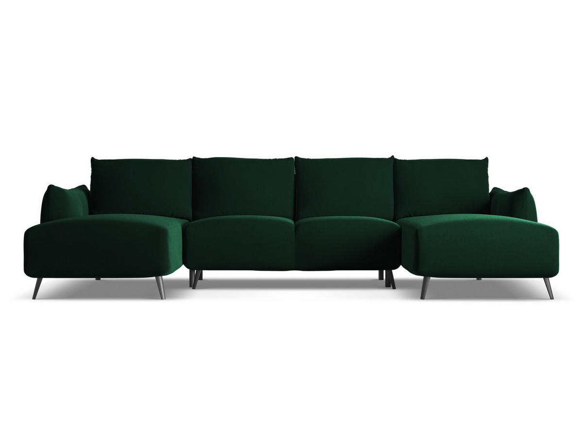 WOHNLANDSCHAFT Samt Stoff Grün - Dunkelgrün/Schwarz, Textil/Metall (317/86/162cm) - Makamii