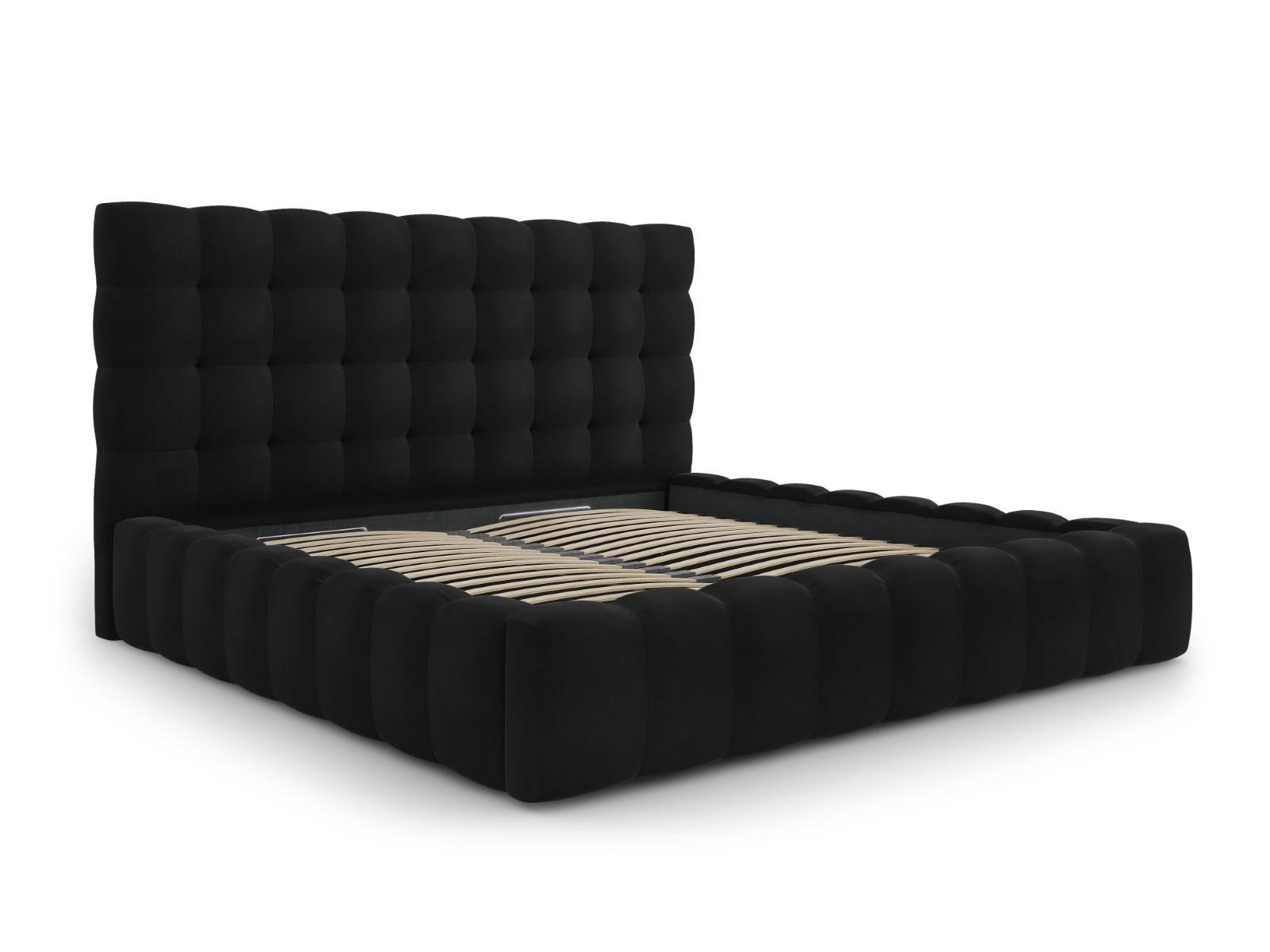 BETT mit Bettkasten und Kopfteil Mamaia aus Samt schwarz 200x200cm - Schwarz, Textil (200/200cm) - Micadoni