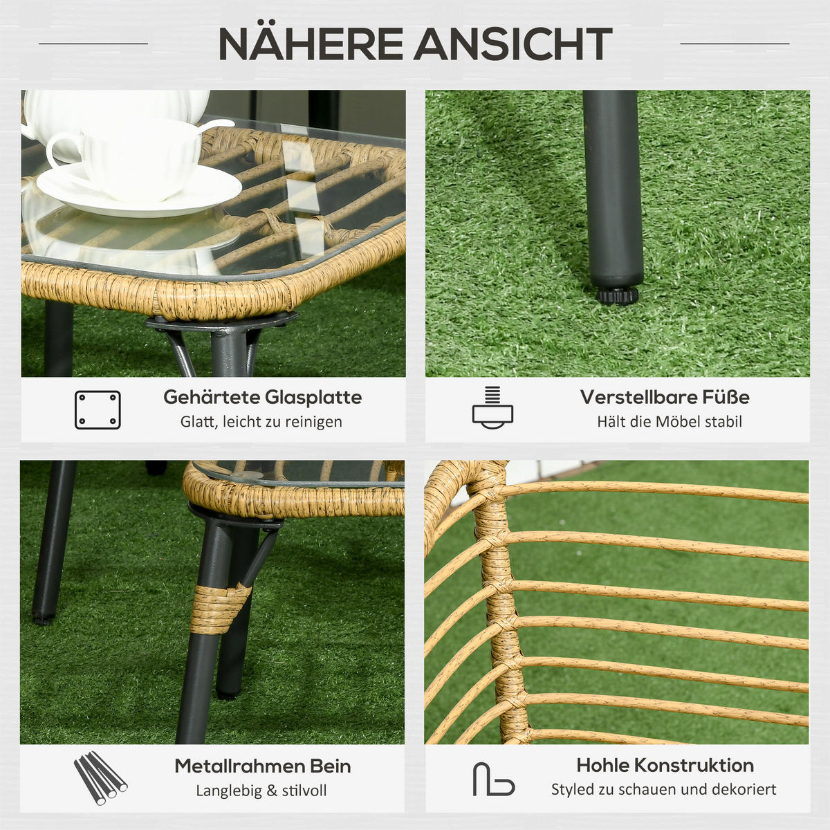 GARTENMÖBEL Set, PE, Sand+Dunkelgrau - Sandfarben/Dunkelgrau, Kunststoff - Outsunny