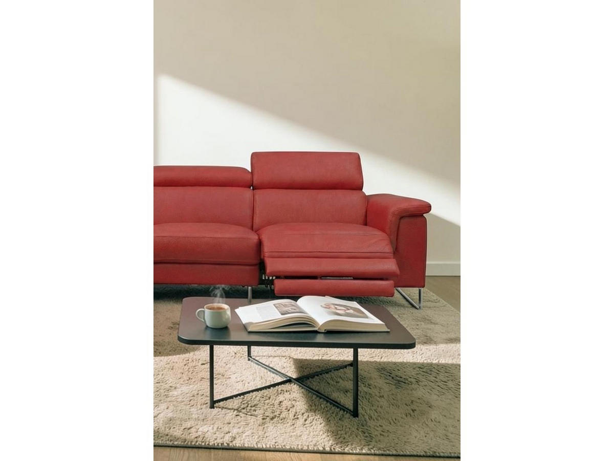 ECKSOFA Antares Echtleder mit 1 x Relaxfunktion Rot - Rot, Leder/Metall (276/224cm)