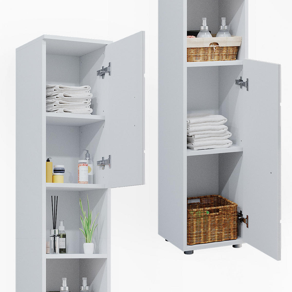 BADSCHRANK Irma Weiß 30 x 192 cm - Weiß Hochglanz, Holzwerkstoff (30/192/30cm) - Vicco