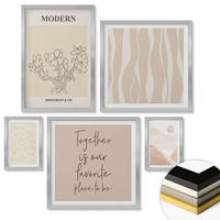 WANDBILDER 5er Set - 50x50 cm & 20x30 cm & 40x60 cm Silberner Rahmen - Abstrakte Formen und Farben - Silberfarben, Kunststoff (40/60cm) - ArtPrintCave