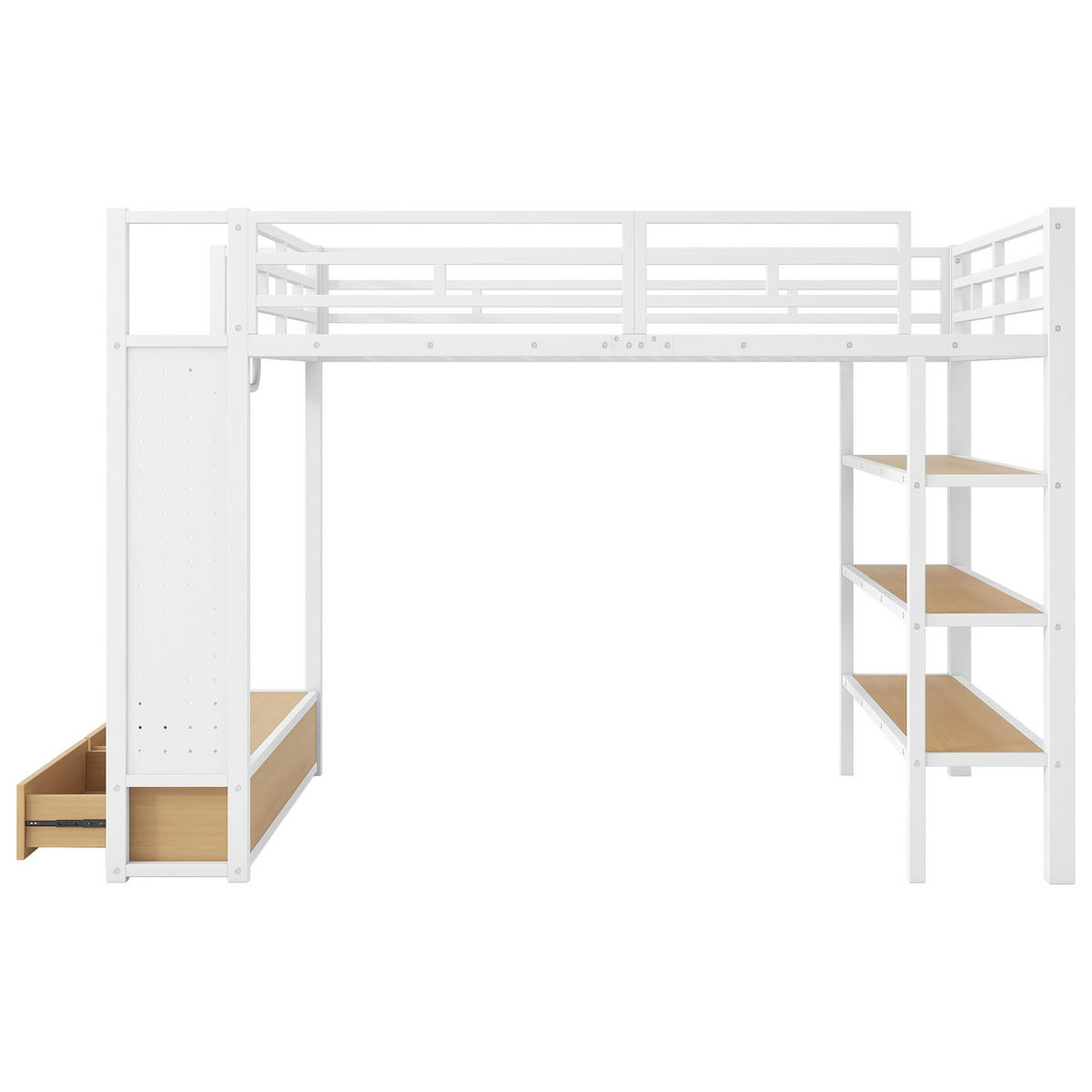 HOCHBETT 140/200 cm in Weiß mit Kleiderschrank, 2 Schubladen und LED - Weiß, Holzwerkstoff/Metall (140/200cm) - STILVORA