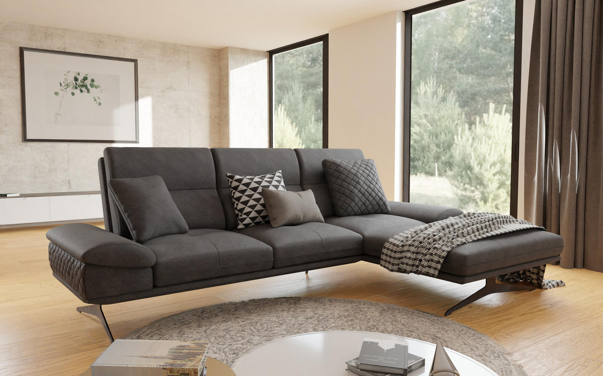 ECKSOFA Loris Schwarz Samt - Ottomane rechts - Schwarz, Holz/Textil (294/175cm) - S-Style Möbel