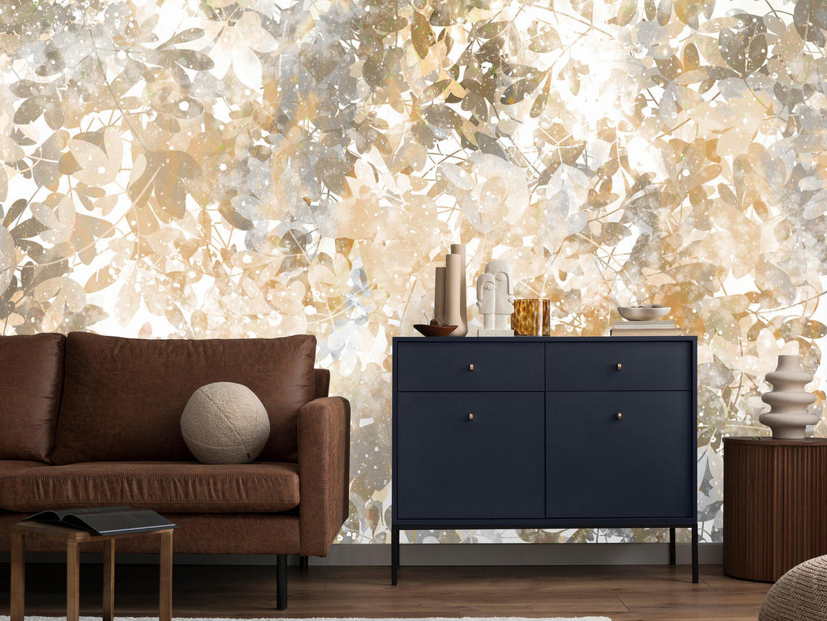 FOTOTAPETE für Wohnzimmer Blätter Abstraktion 300x210 - Beige/Orange, Papier (300/210cm) - Muralo