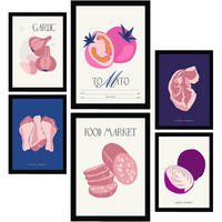 POSTER Set Mit 6 Lebensmittel Und Ernährungs Rosa Essen Natur Und Botanikdrucke Für Innenarchitektur A3 & A4 Schwarzer Rahmen - Schwarz, Papier (29/3cm) - Nacnic