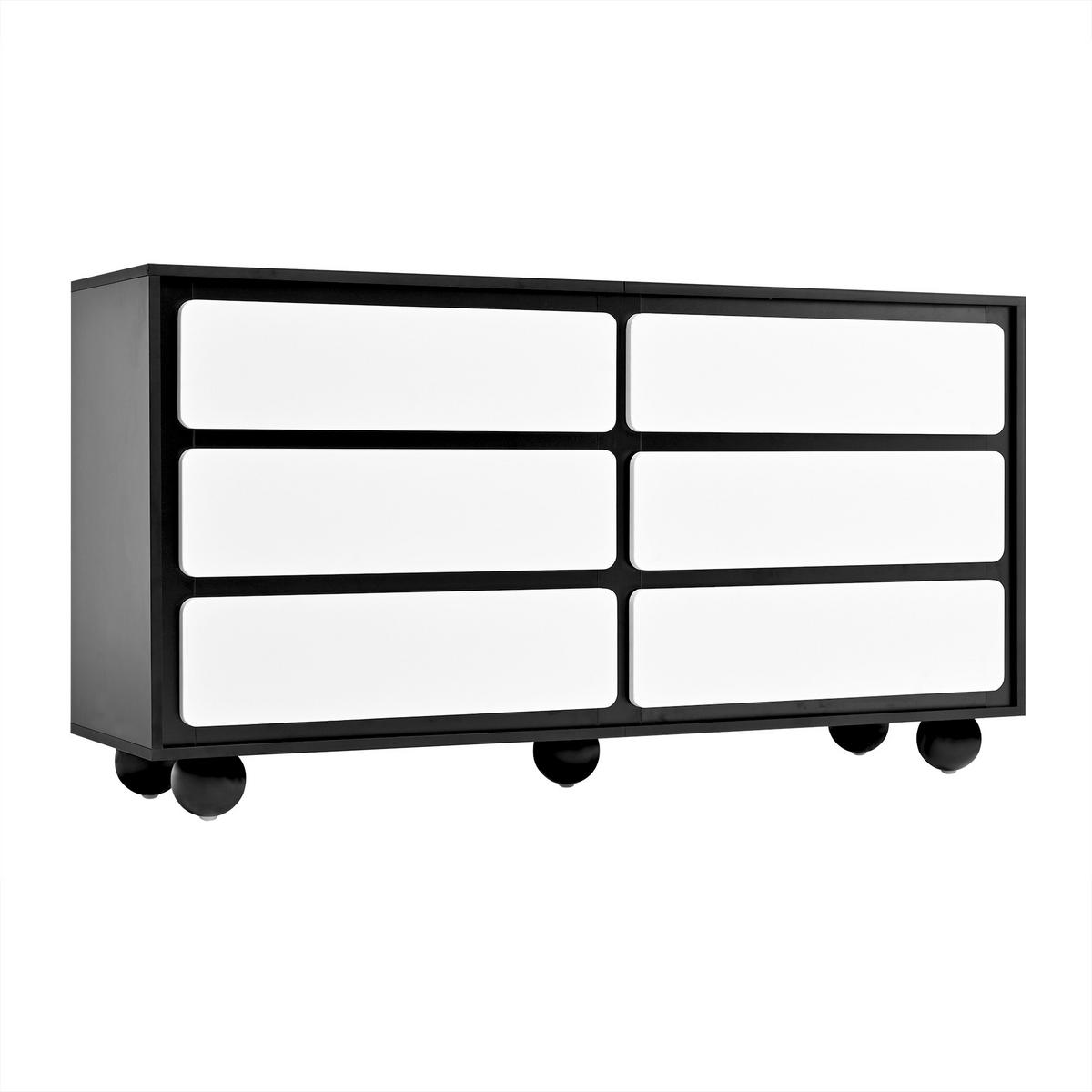 SIDEBOARD 140/38/74,5 cm weiß/schwarz aus Spanplatte mit 6 Schubladen - Weiß, Holzwerkstoff (140/74.5/38cm) - OKWISH