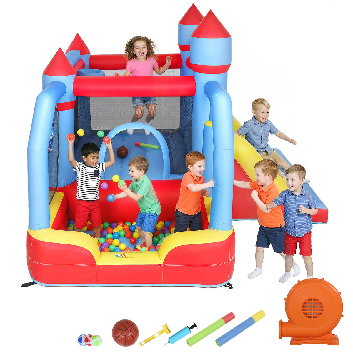 HÜPFBURG DE-18569 5-in-1 mit Wasserspielzeug & Trampolin Bunt - Multicolor, Kunststoff (277/270/215cm) - ComfortXL