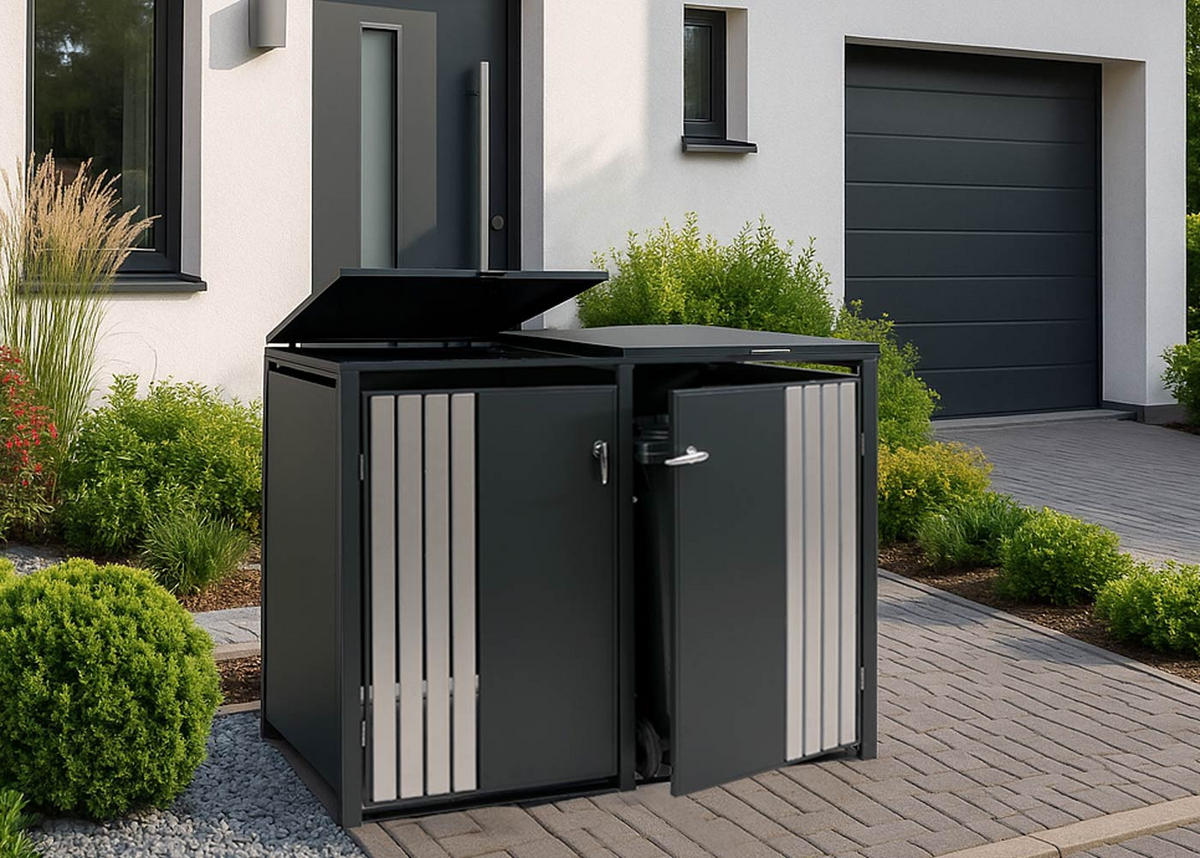 2ER-MÜLLTONNENVERKLEIDUNG Anthrazit, Silber - Anthrazit/Silberfarben, Metall (132/122/84cm) - MCW