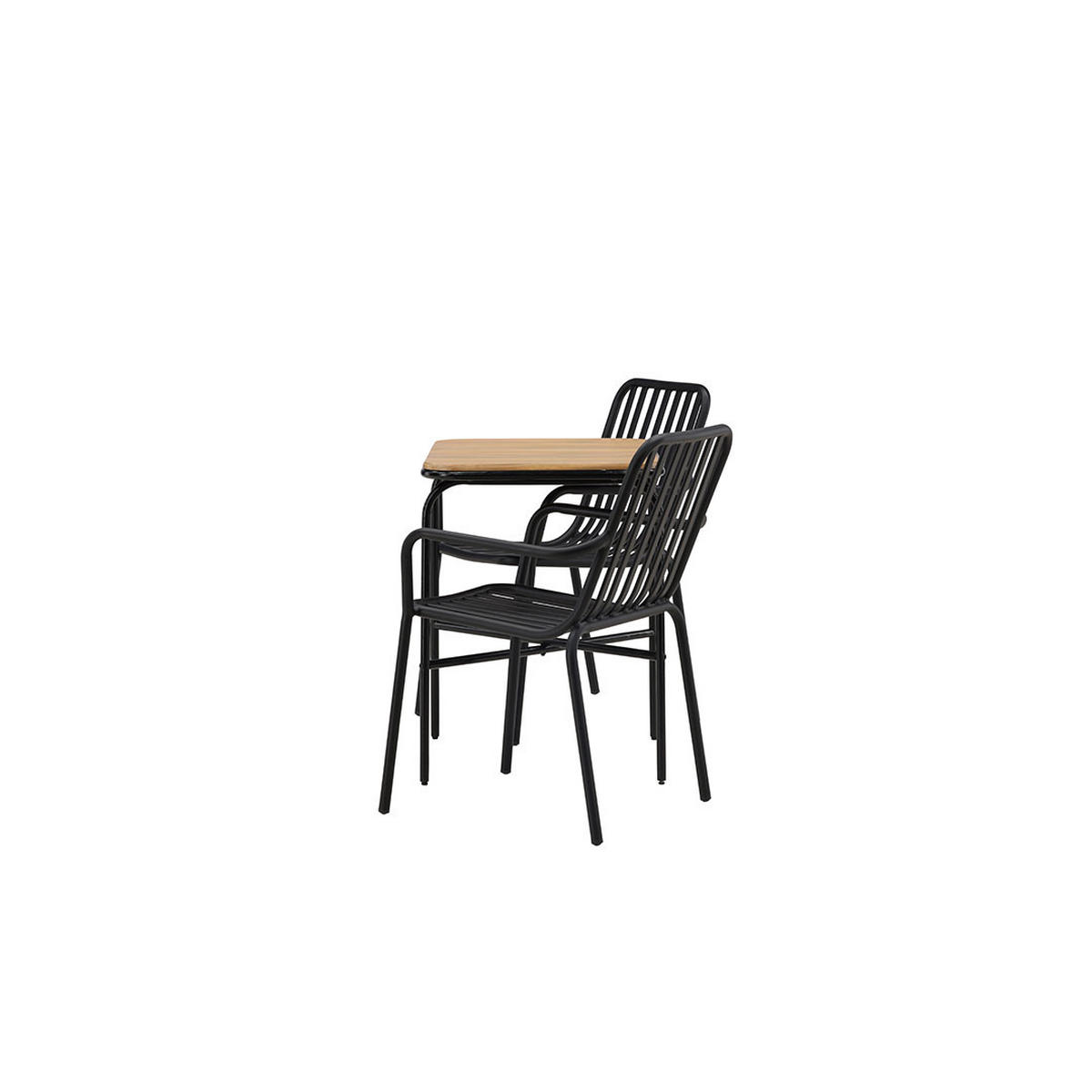 GARTENSET, Holmbeck, Tisch Natur, Stühle Schwarz, Holz, 88 x 70 x 74 cm, 3-teilig - Naturfarben, Holz - ebuy24