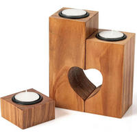 TEELICHTHALTER Holz 3-teiliges Set Herzform - Braun, Holz (12cm)