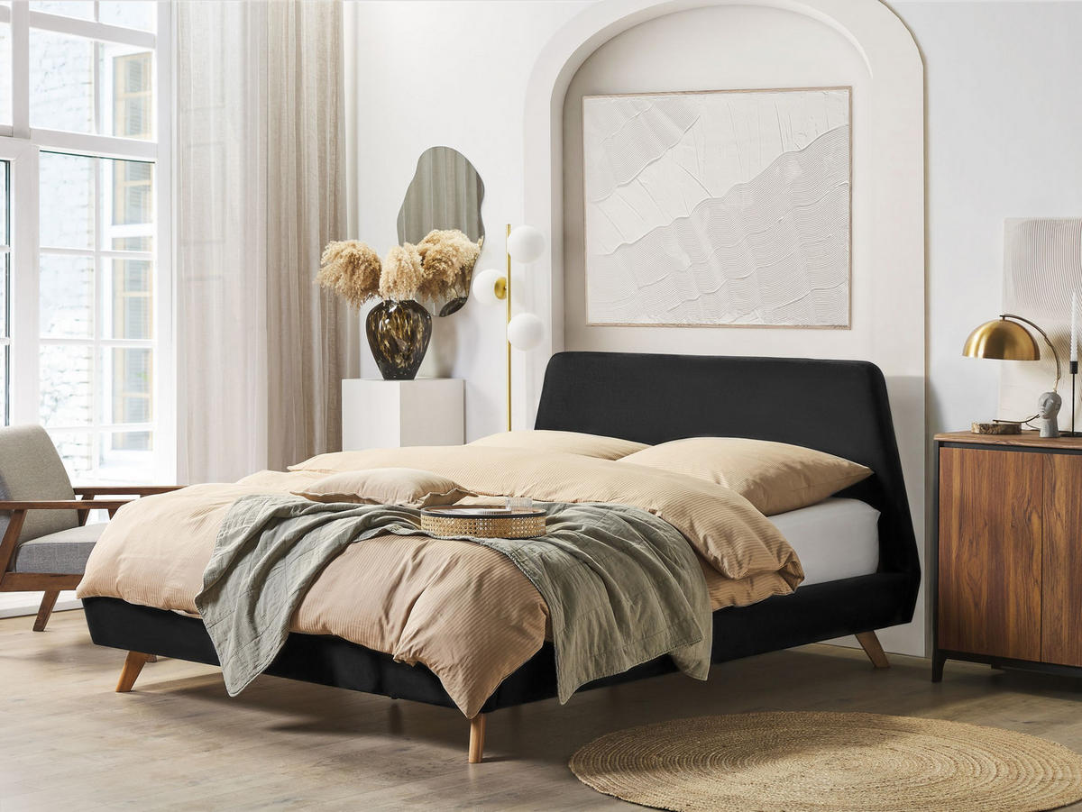 POLSTERBETT mit Lattenrost 180x200 cm Schwarz Vienne - Schwarz, Textil (180/200cm) - Beliani