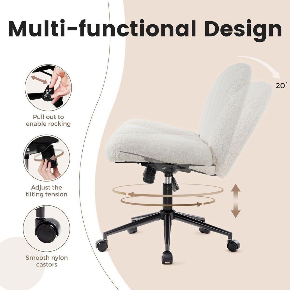 BÜROSTUHL ohne Armlehnen Stoff Weiß Höhenverstellbar - Weiß, Textil (62/85/49.5cm)