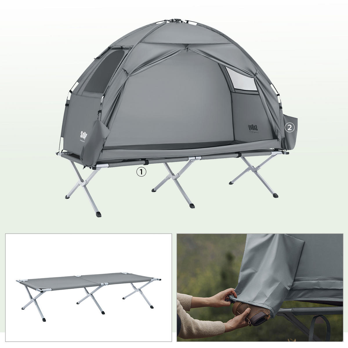 CAMPINGBETT mit Zelt und aufblasbarer Matratze OGS32-II-HG-TP - Ahornfarben, Fell (193.5/86cm) - SoBuy