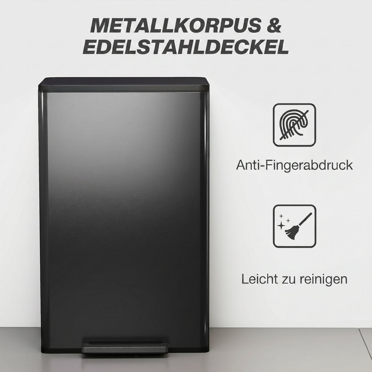 MÜLLEIMER Edelstahl Kunststoff Schwarz - Schwarz, Metall (35/68/42.5cm) - HOMCOM