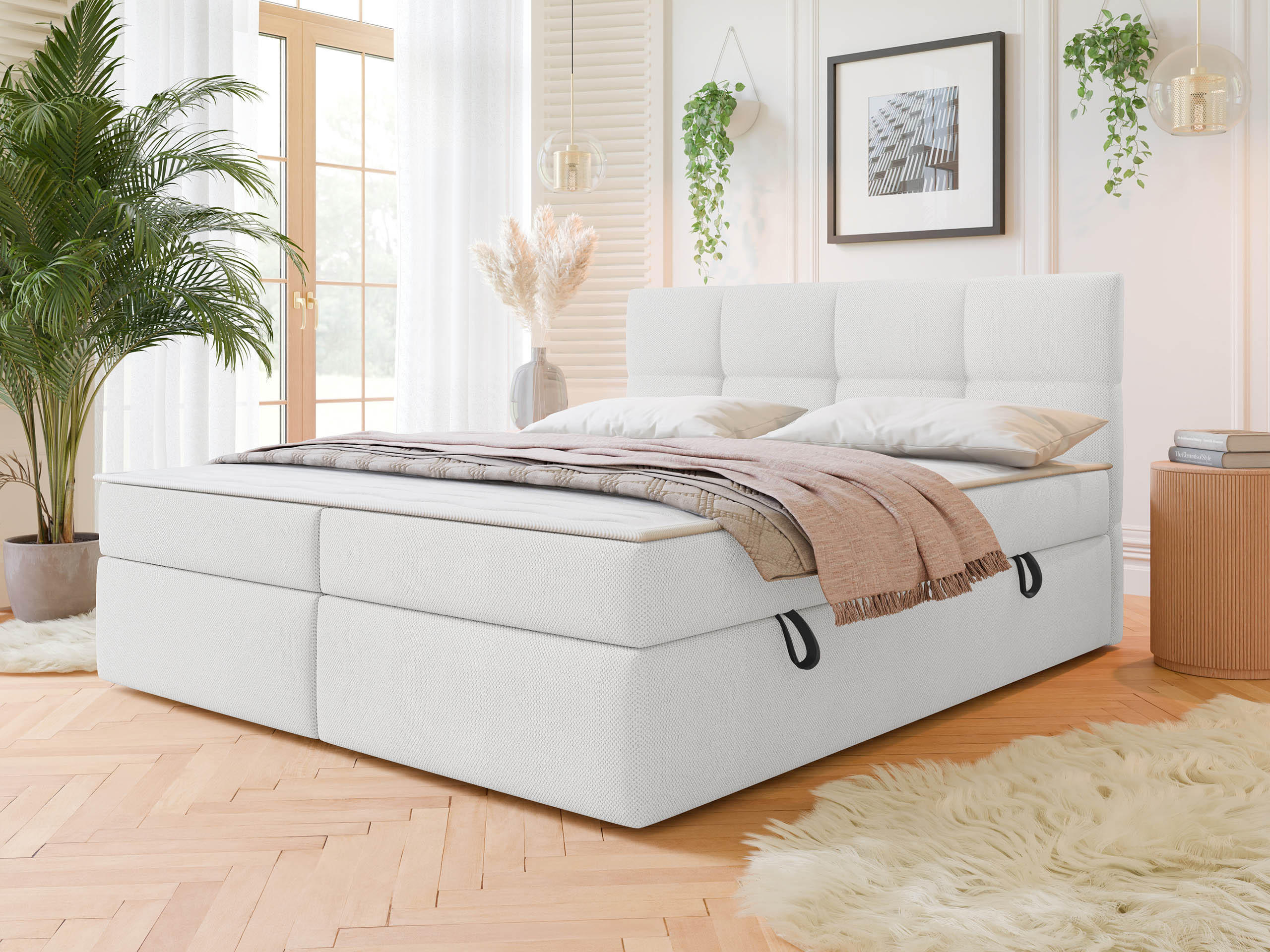 BOXBETT Figaro - Hellgrau/Schwarz, Holz/Textil (180/200cm) - MIRJAN24