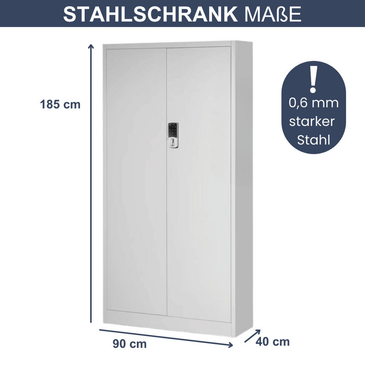 METALLSCHRANK abschließbar ODIS mit Zahlenschloss 185x90x40cm Grau - Grau, Metall (90/185/40cm) - DELUKE