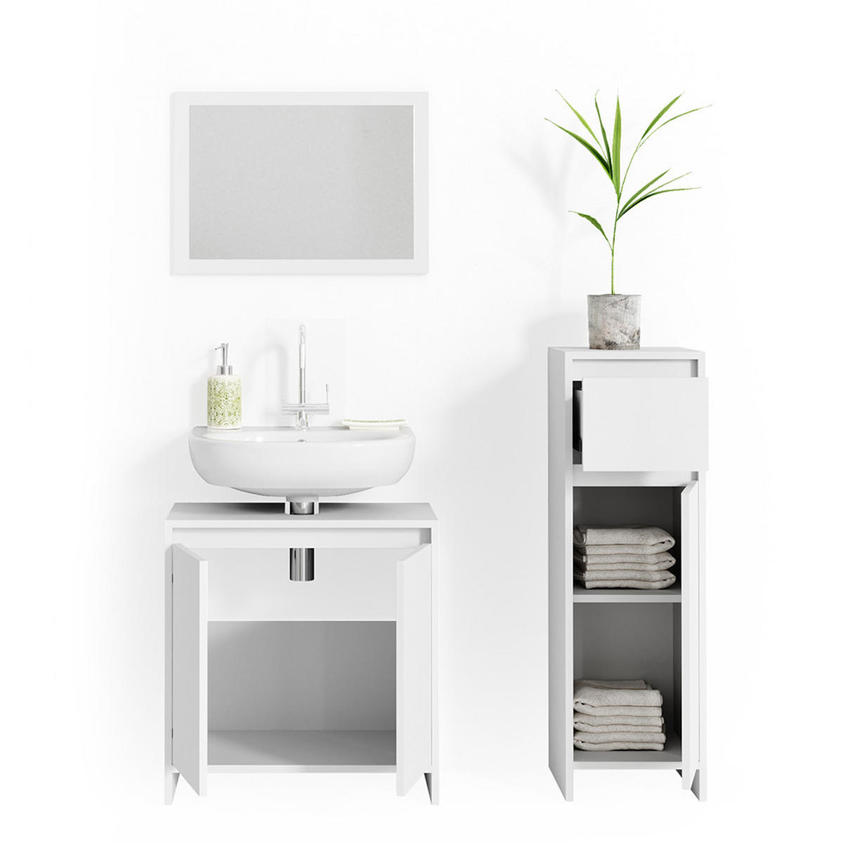 BADMÖBEL-SET Emma Weiß 3 Teile, mit Midischrank - Weiß, Holzwerkstoff (58/60/33cm) - Vicco