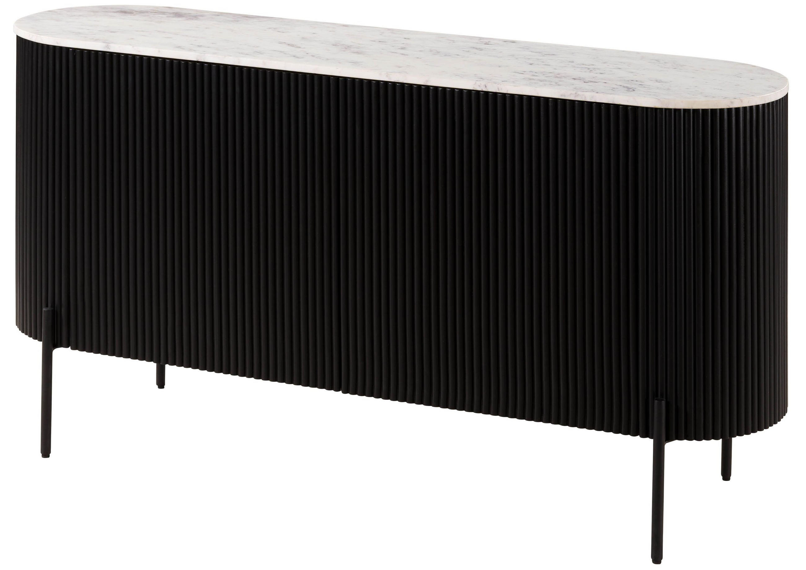 SIDEBOARD Mango 145x40x76 schwarz lackiert / Marmor weiß BARCELONA #103 - Schwarz, Holz (145/76/40cm) - Massivmoebel24