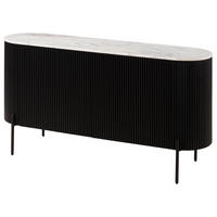 SIDEBOARD Mango 145x40x76 schwarz lackiert / Marmor weiß BARCELONA #103 - Schwarz, Holz (145/76/40cm) - Massivmoebel24