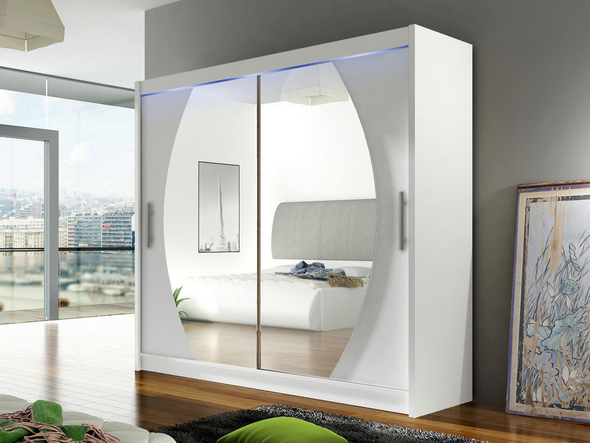 KLEIDERSCHRANK London IV, mit RGB LED Beleuchtung - Silberfarben/Weiß, Holzwerkstoff/Kunststoff (180/215/58cm) - MIRJAN24
