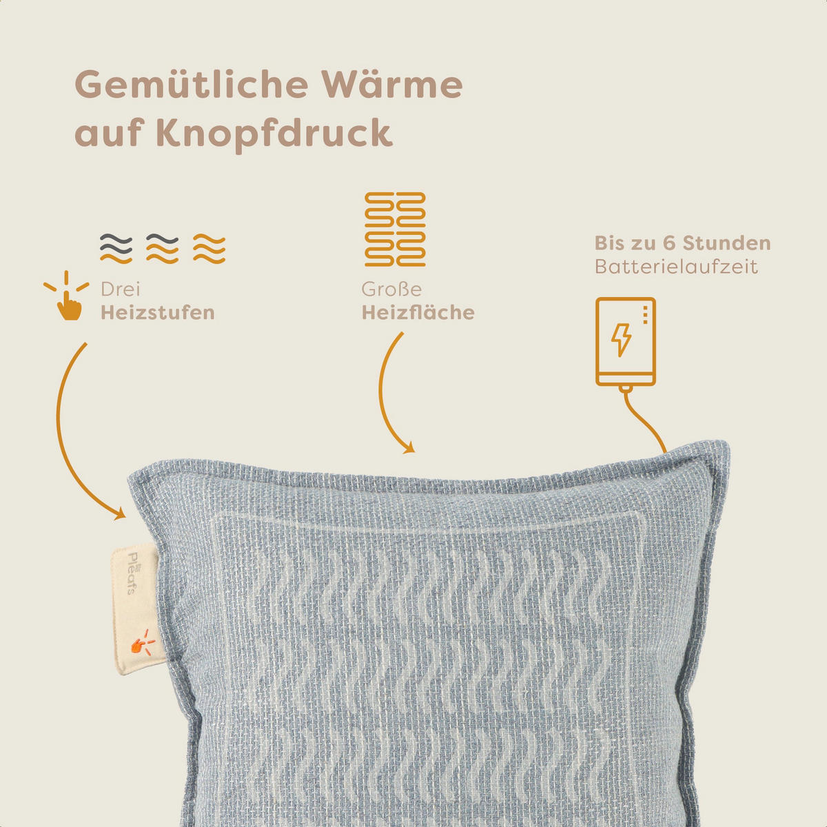 HEIZKISSEN Nomad 45x45cm Silver Sand - Sandfarben, Textil (45/45cm) - Pleafs