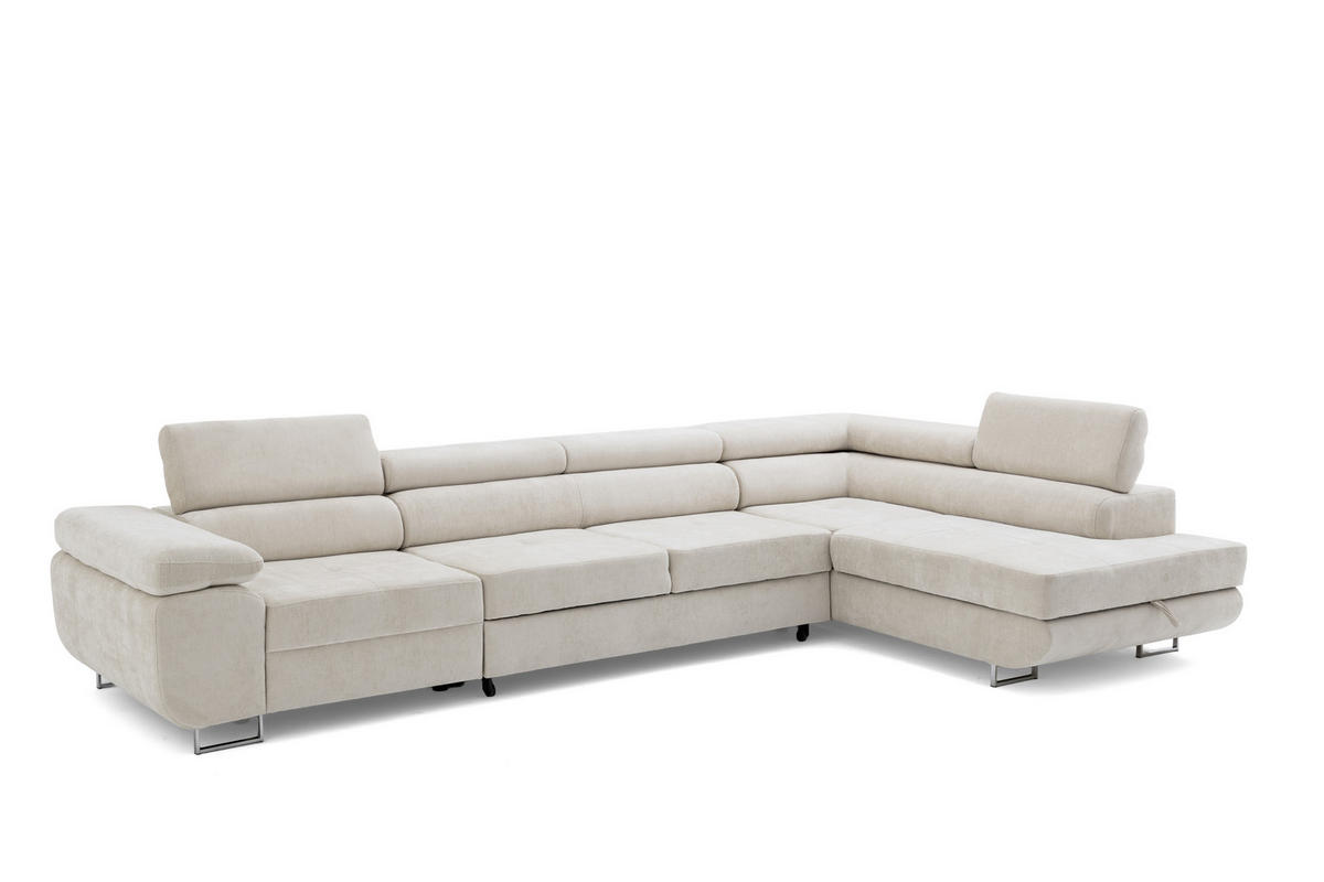 ECKSOFA WILD MAXI L Rechts mit Schlaffunktion 125x195 Chenille Beige - Chromfarben/Beige, Holz/Textil (203/350cm) - Muffo