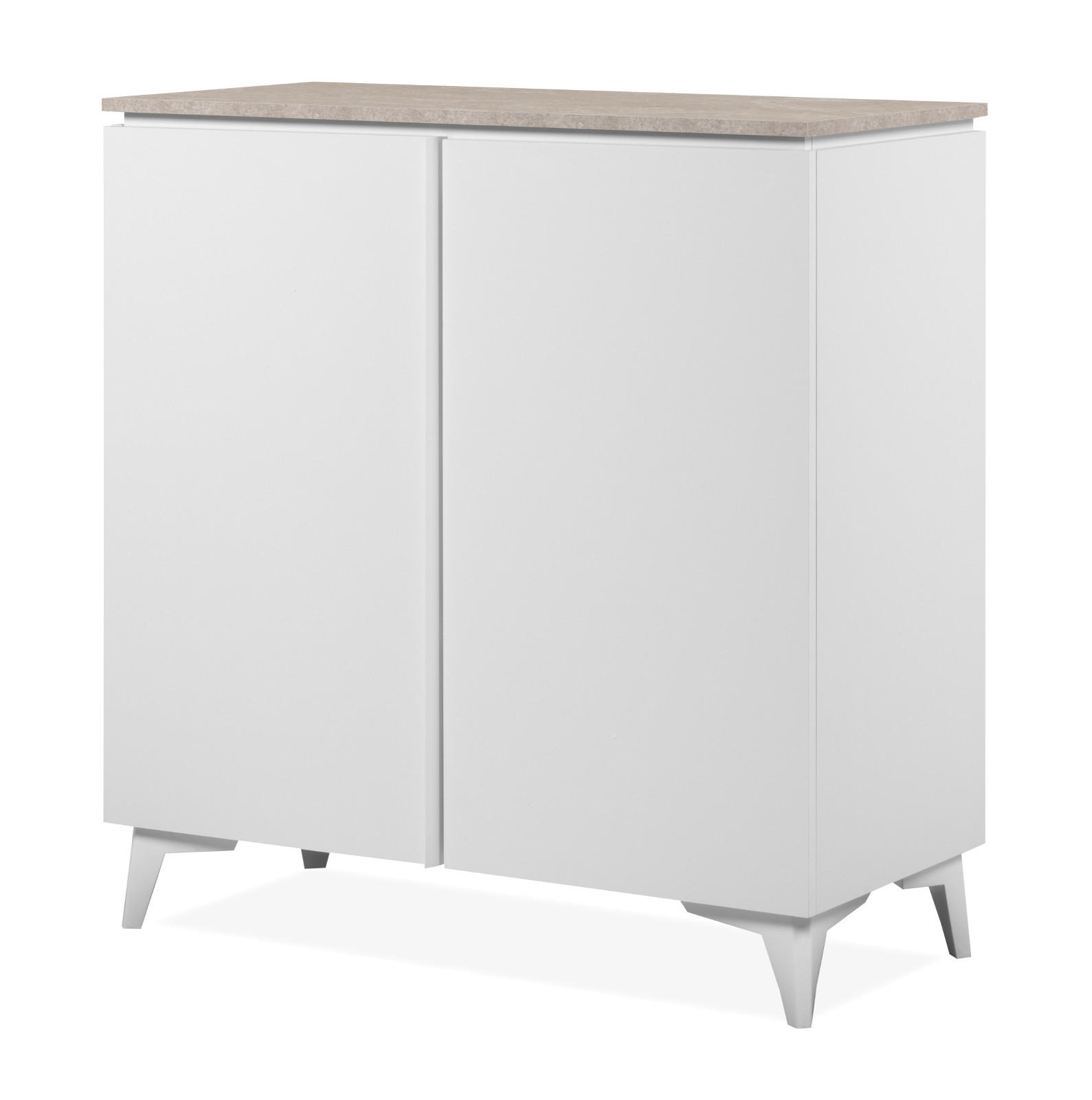 KOMMODE weiß mit Sandstein 88 x 92 cm, Anrichte 2-türig - Sandfarben/Weiß, Holzwerkstoff/Kunststoff (88/92/40cm) - Furn.Design
