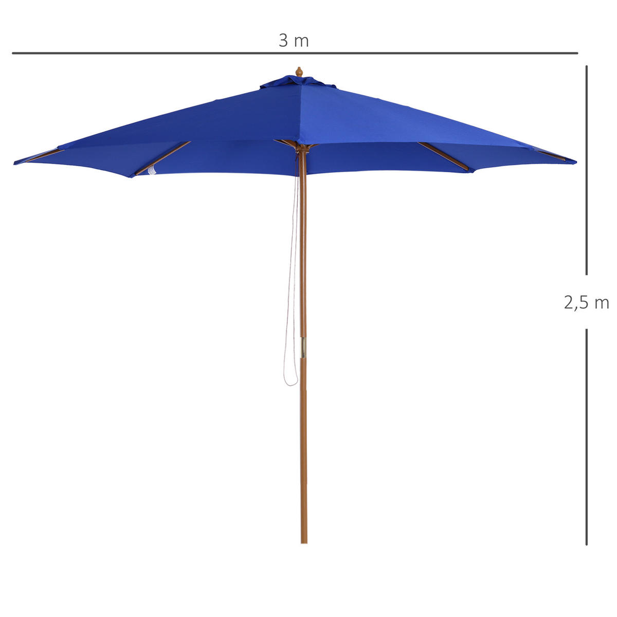 SONNENSCHIRM, Bambus, Polyester, Blau - Blau, Holz (300/300cm) - Outsunny