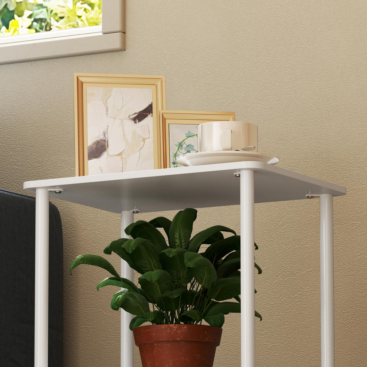 BEISTELLTISCH, 2-stufiger Couchtisch mit Aufbewahrungsfach und Metallrahmen, Weiß - Weiß, Holzwerkstoff (30/40/52.2cm) - HOMCOM