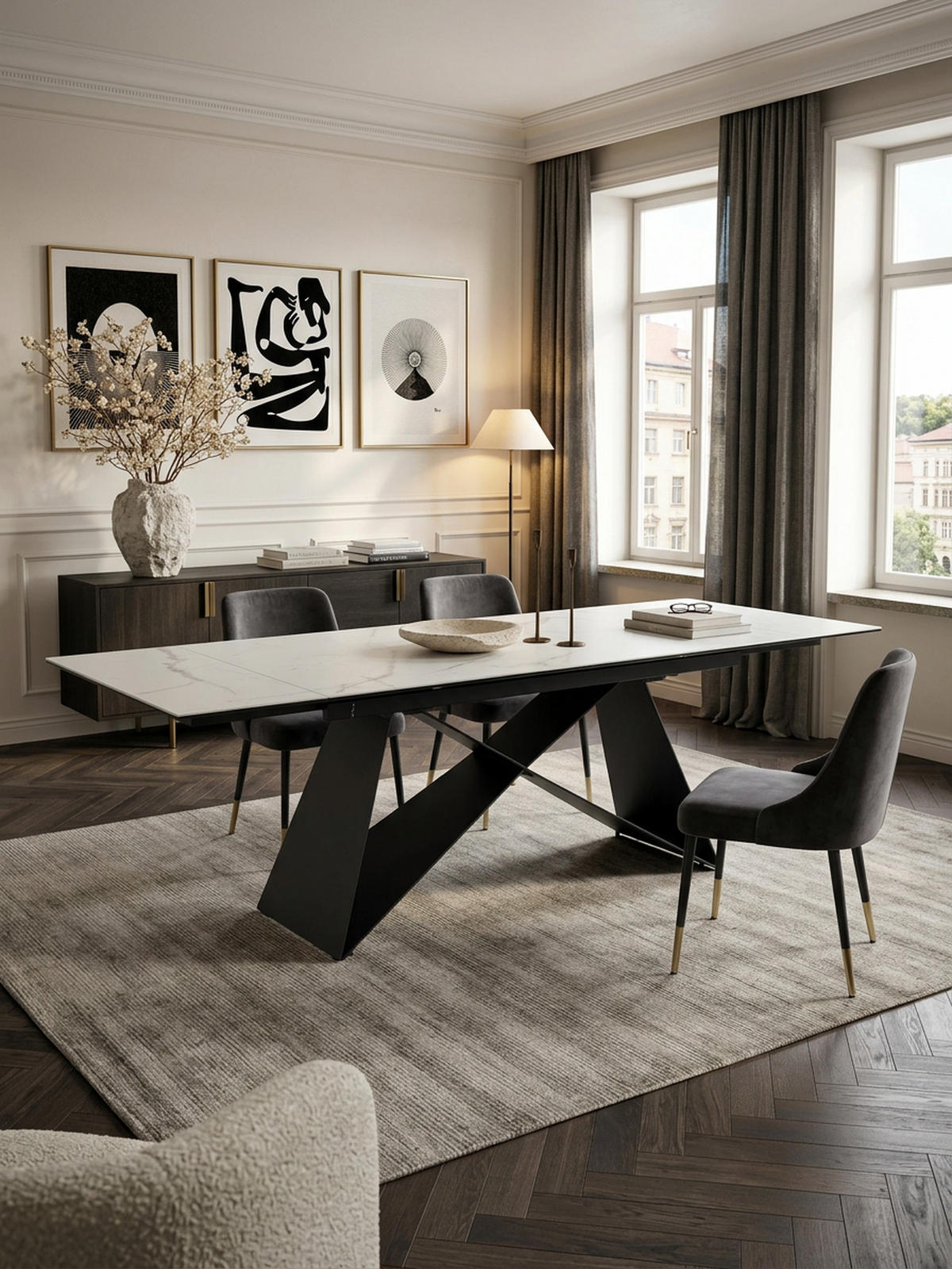 ESSTISCH Ausziehbar Keramik Glas Marmoroptik Rechteckig Groß, Weiß 180x95x78 cm - Schwarz/Weiß, Keramik/Metall (95/180/78cm) - KADIMA DESIGN