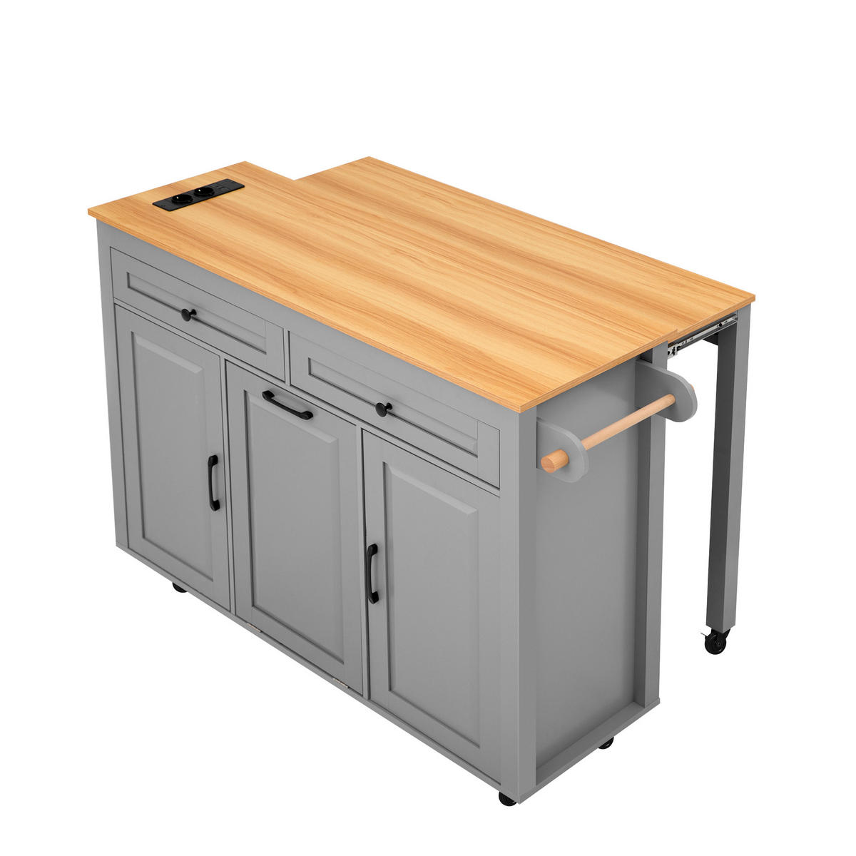 KÜCHENINSEL 120x75x92cm Grau mit Ausziehplatte,Mülleimerfach & Rollen - Grau, Holzwerkstoff (120/92/75cm) - Modfu