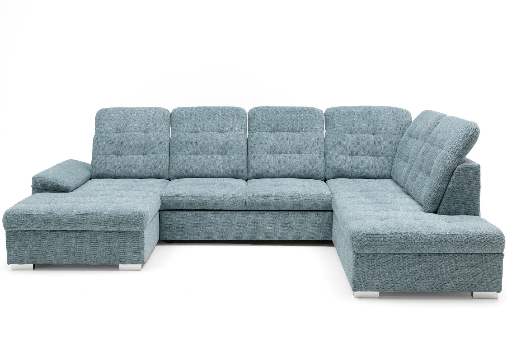 ECKSOFA U-Form OLIVIA U Rechts mit Schlaffunktion 124x257 Velours Blaugrau - Silberfarben/Blaugrau, Holz/Kunststoff (202/103/320cm) - Muffo