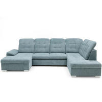 ECKSOFA U-Form OLIVIA U Rechts mit Schlaffunktion 124x257 Velours Blaugrau - Silberfarben/Blaugrau, Holz/Kunststoff (202/103/320cm) - Muffo