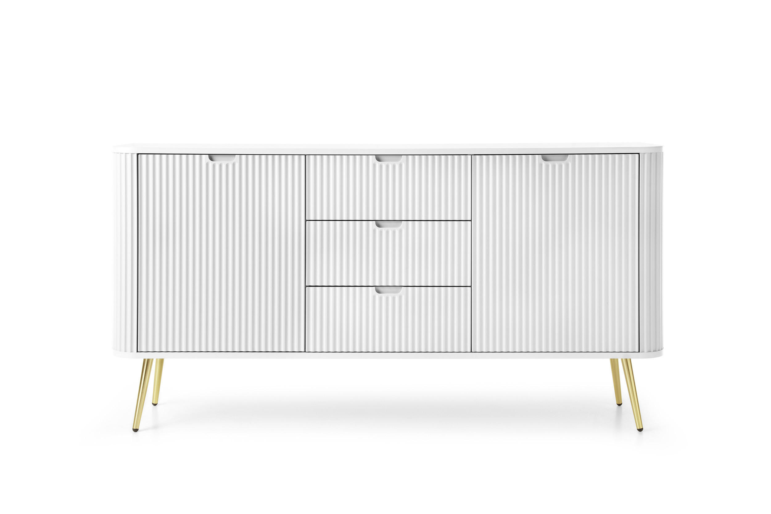 KOMMODE Breite ZOVA Weiß-Gold, 168x87x39cm 3 Schubladen, 2 Schränke - Goldfarben/Weiß, Holzwerkstoff/Kunststoff (168/87/39cm) - DomoHome