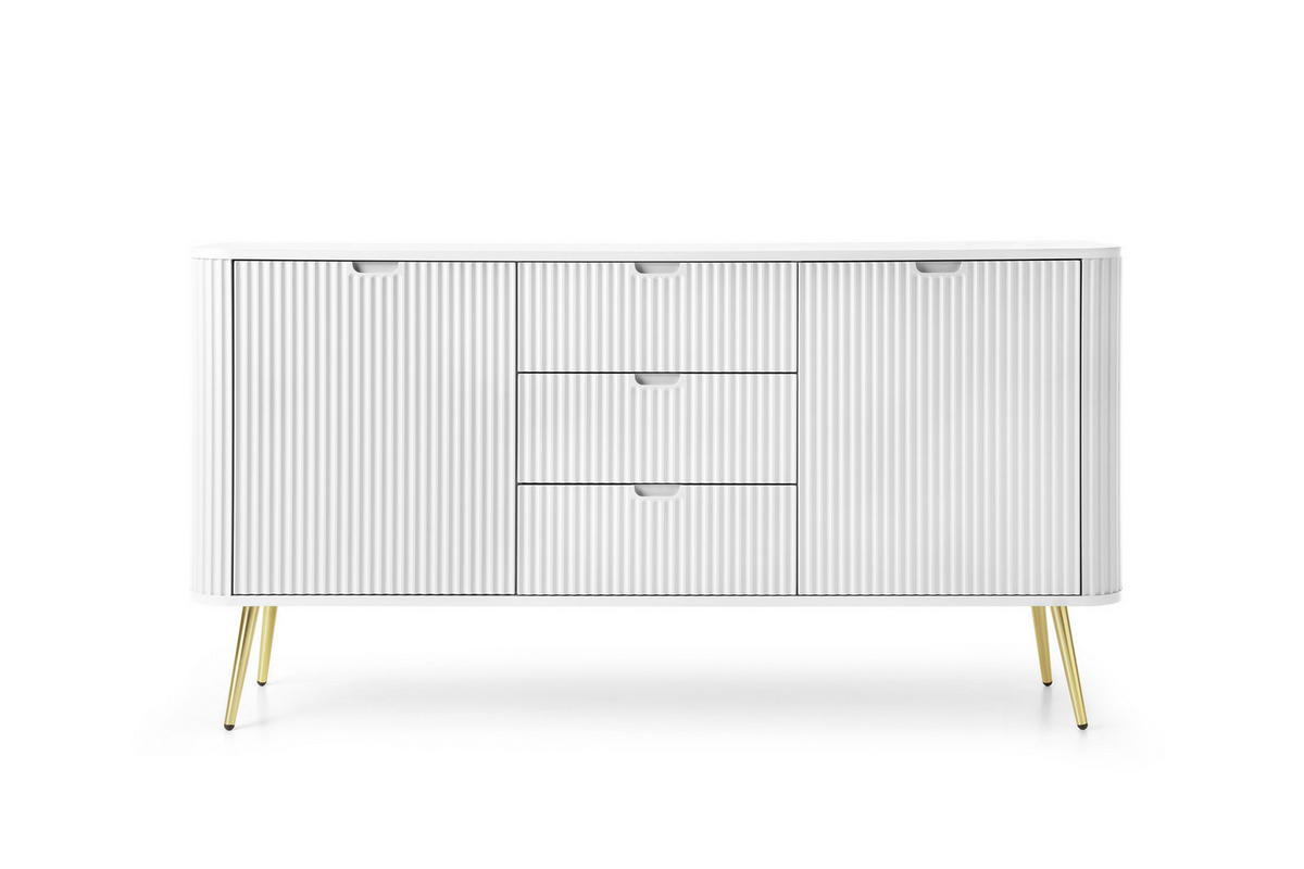 KOMMODE Breite ZOVA Weiß-Gold, 168x87x39cm 3 Schubladen, 2 Schränke - Goldfarben/Weiß, Holzwerkstoff/Kunststoff (168/87/39cm) - DomoHome