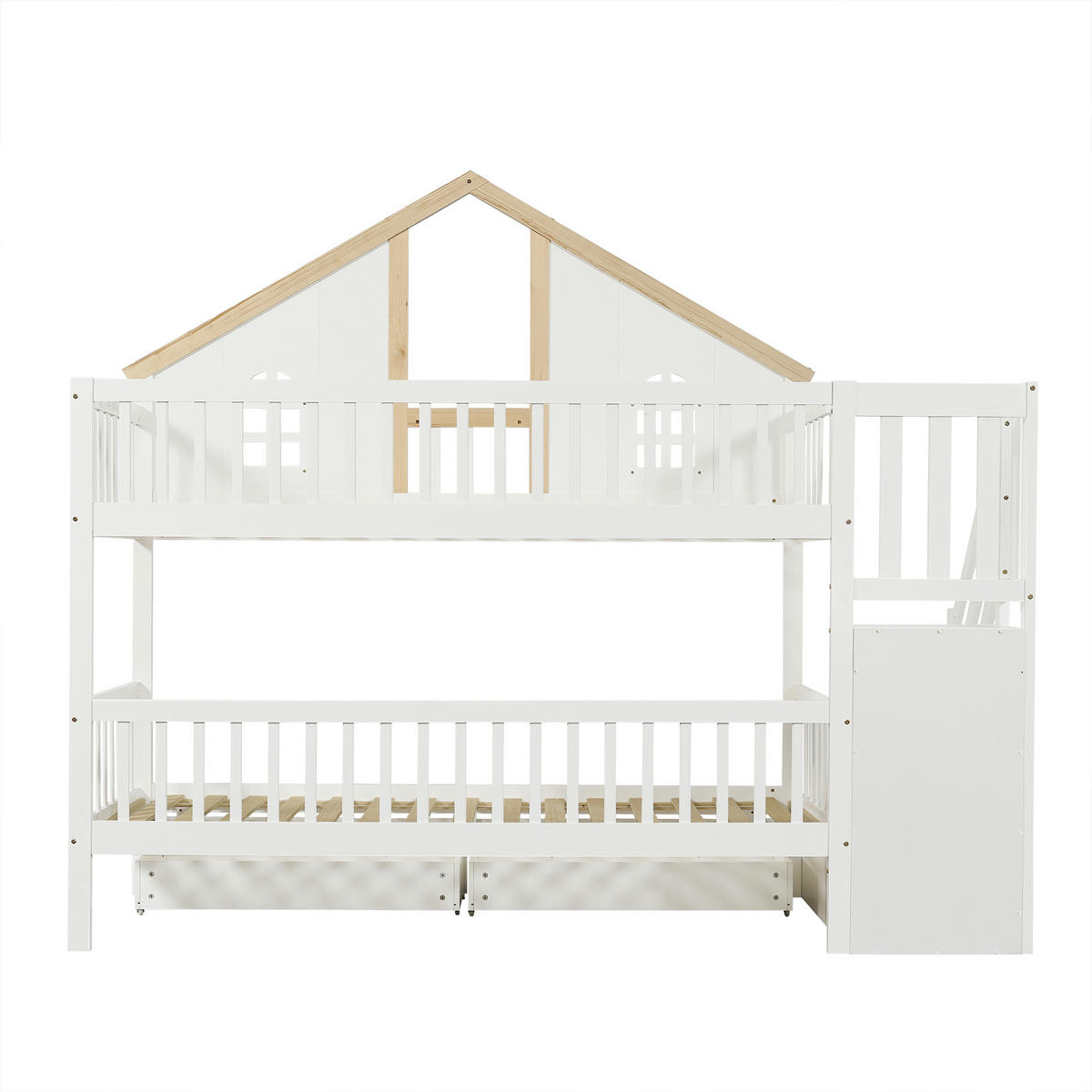 ETAGENBETT 90/200 cm Hausbett mit Stauraumtreppe, DE-41749, in Weiß - Weiß, Holzwerkstoff (90/200cm) - ComfortXL