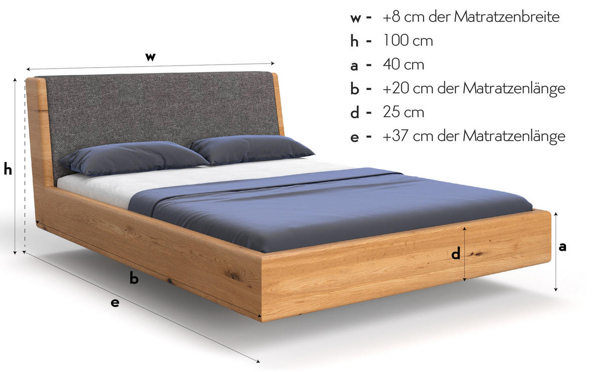 MASSIVHOLZBETT schwebend Aura Tilt aus Eiche 200x200 cm, Storm 99 (Schwarz) - Eichefarben/Braun, Holz (200/200cm) - Danzz